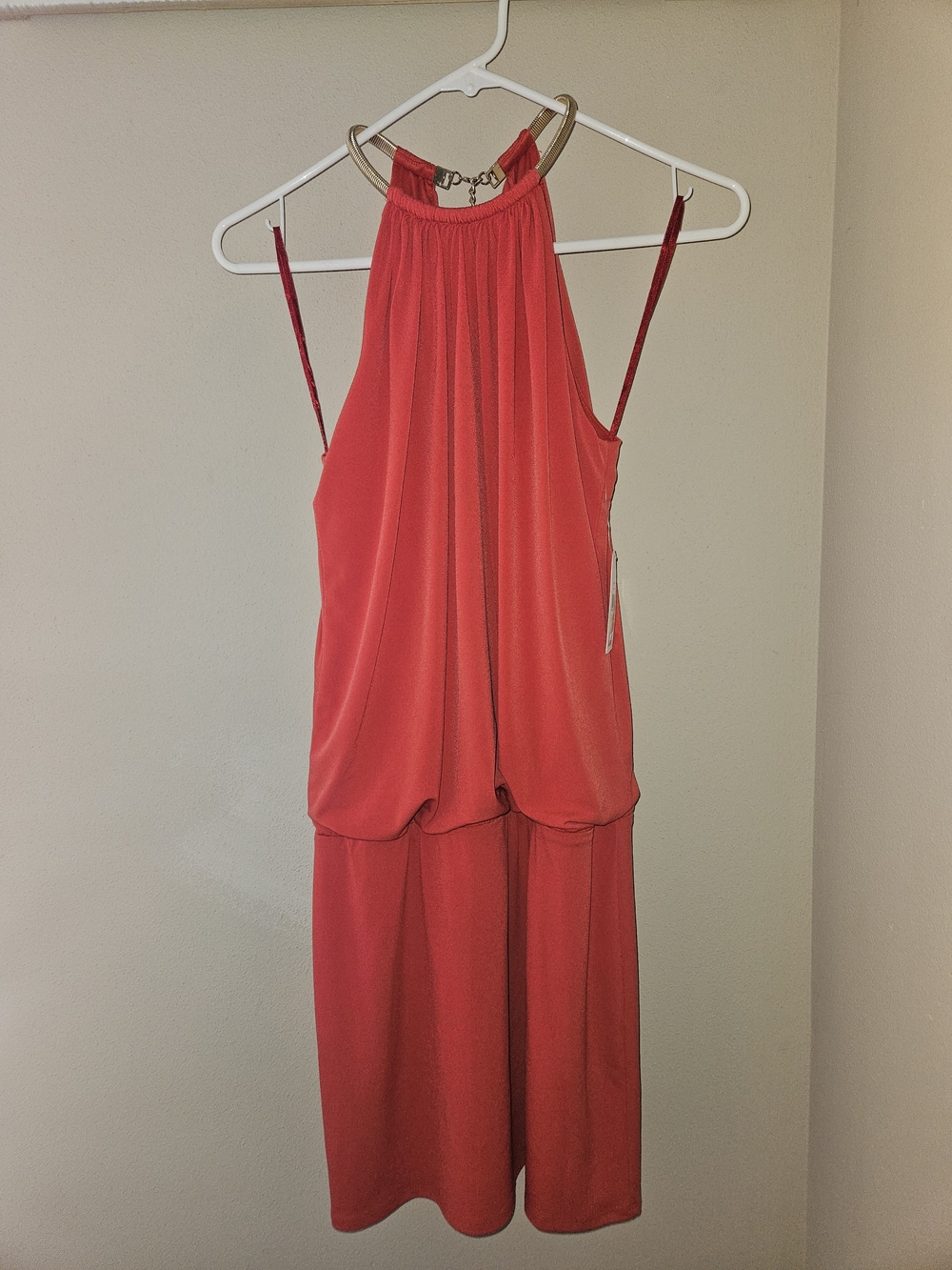 Red Halter Neck Midi Dress.
